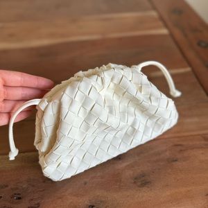 White Woven Vegan Leather Clutch/Crossbody